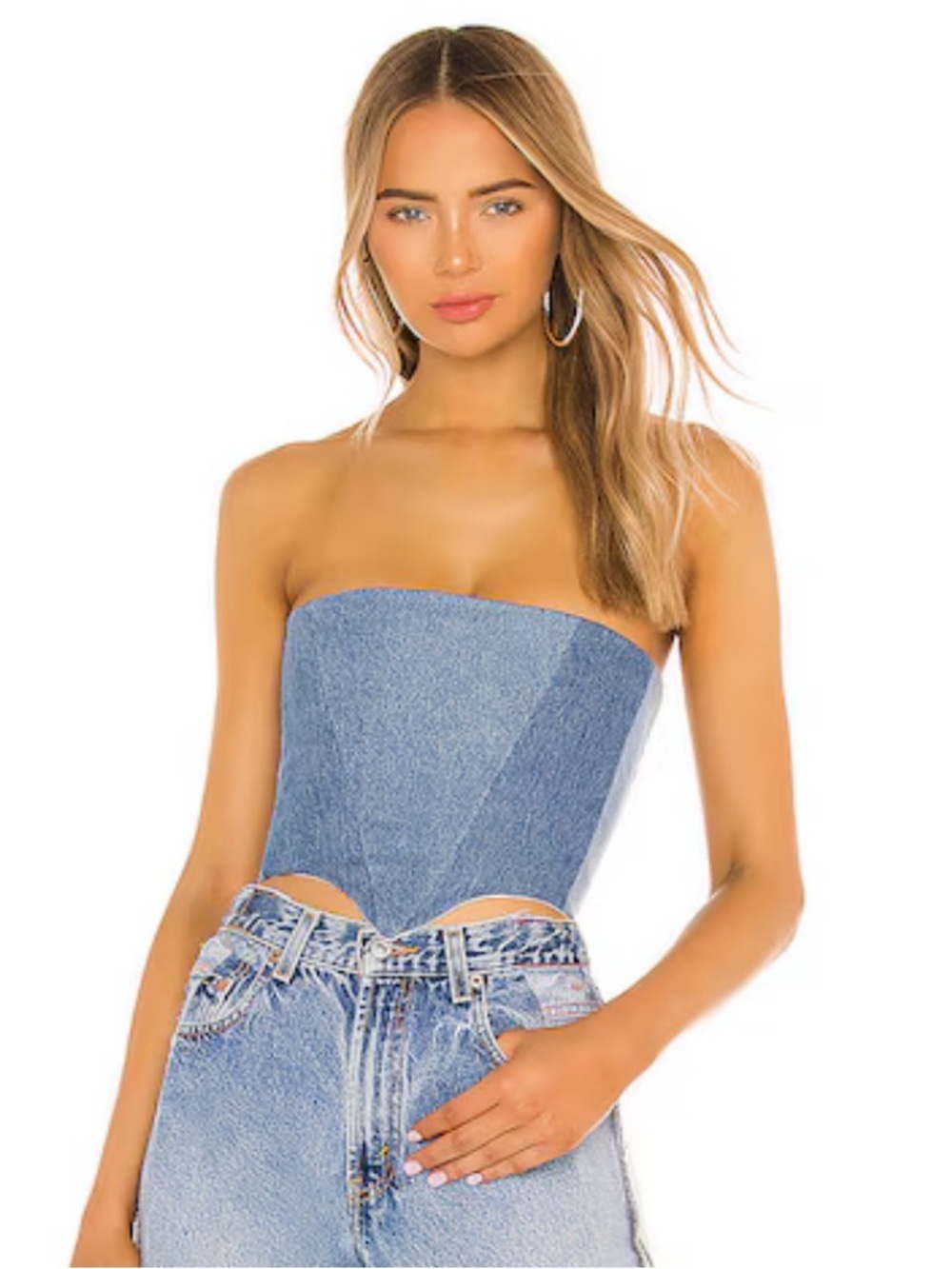 Sami Miro Vintage Corset Top Denim Blue Crop Bustier Revolve S — image 4 of 8